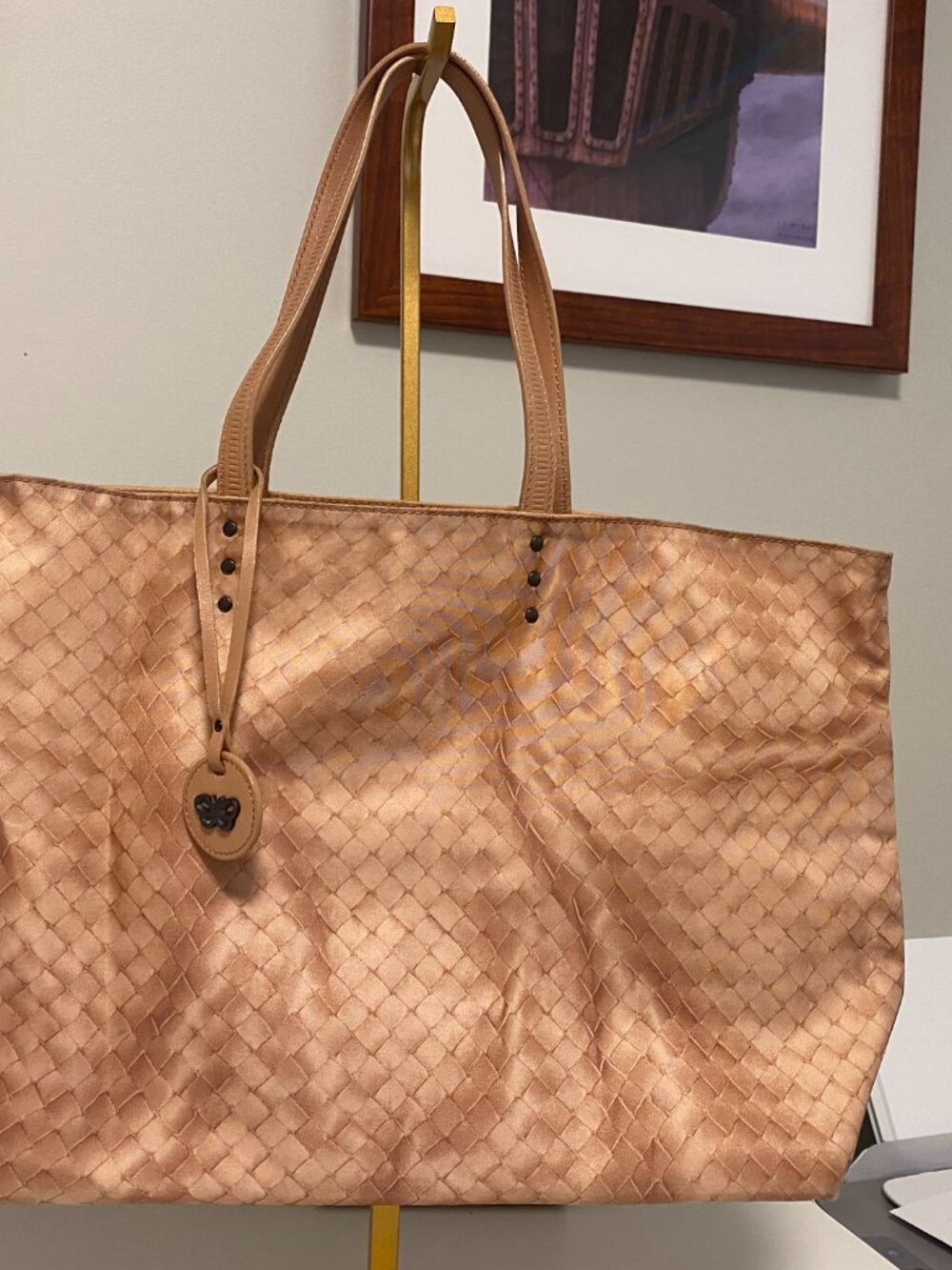 Authentic Bottega Veneta Nylon Intrecciolusion Medium Tote Bag in Peach - Picture 9 of 16